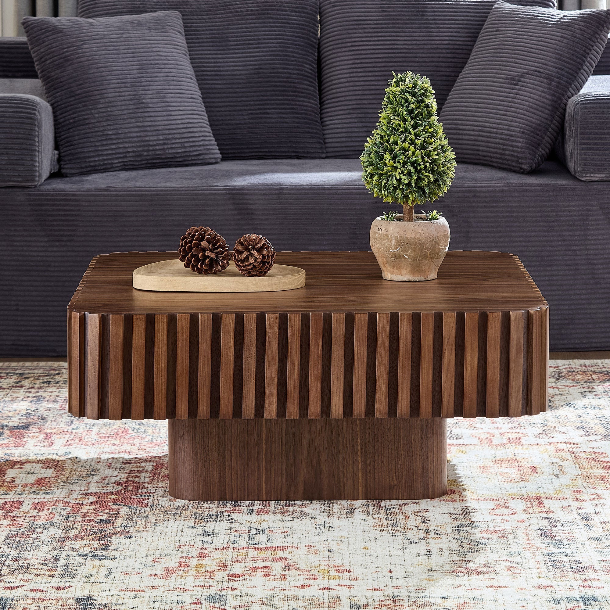 31.5 Inch Modern Handcraft Drum Coffee Table Walnut by HouseOfZazla