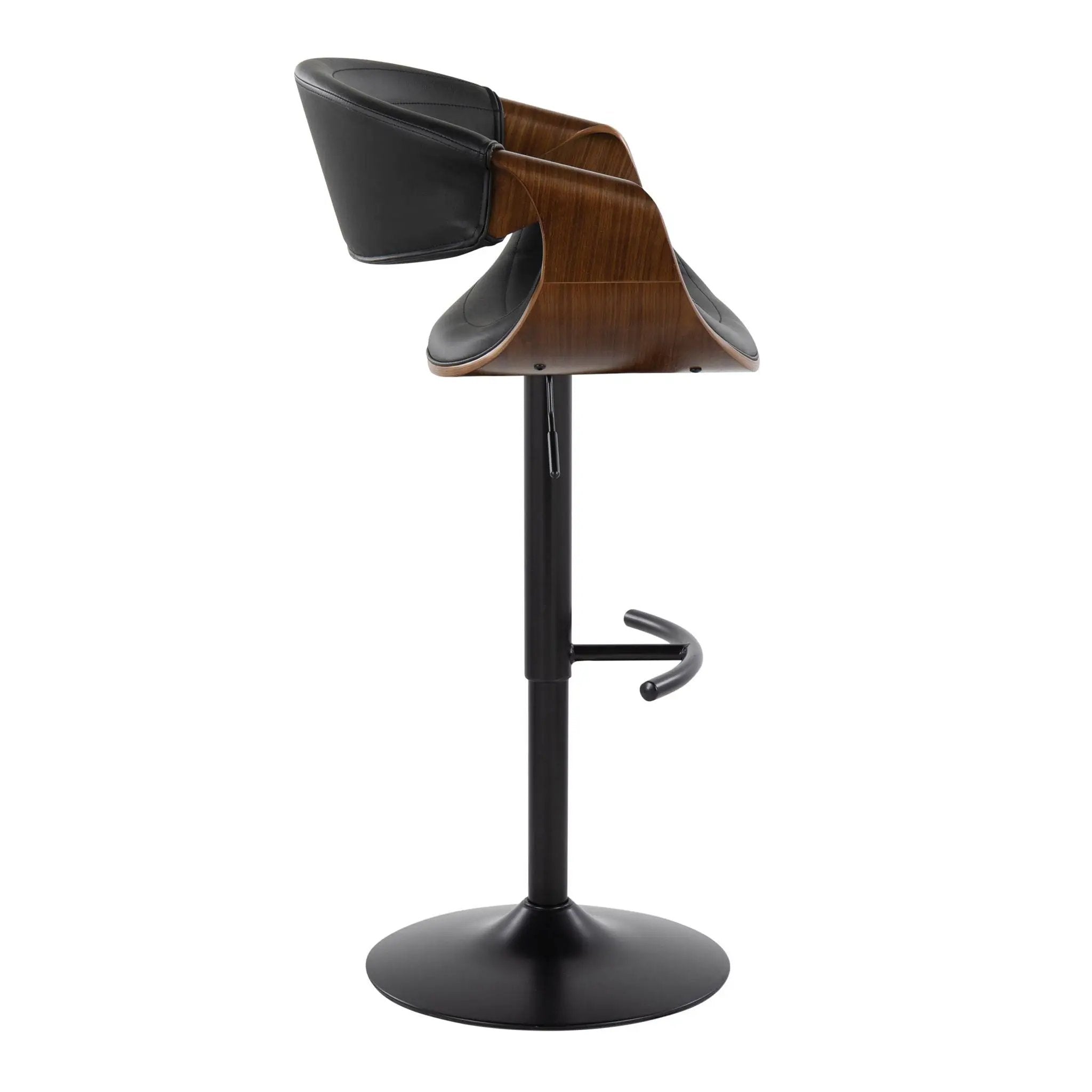 Symphony - Mid-Century Modern Adjustable Barstool With Swivel With Rounded T Footrest (Set of 2) - Black / Walnut / Black by Unique Piece Furniture
