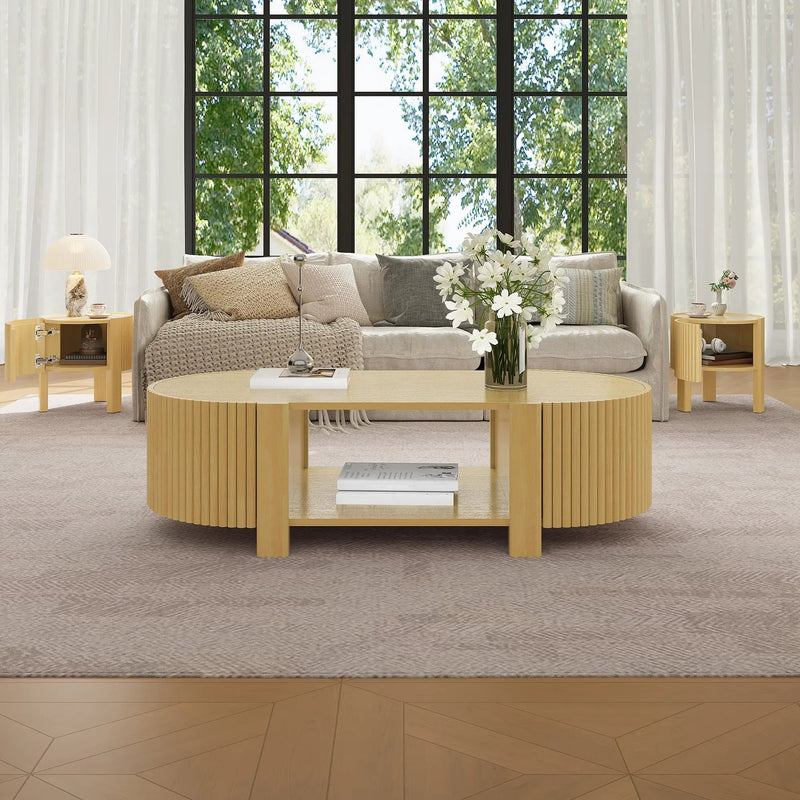 Oval Fluted Coffee Table with Storage for Living Room by HouseOfZazla