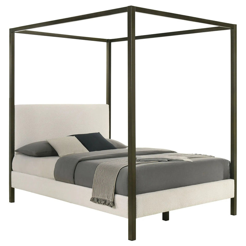 Monroe Upholstered Queen Canopy Bed Vanilla by Unique Piece Furniture