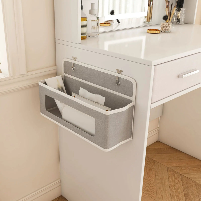 Elegant LED Mirror Vanity Dressing Table With Adjustable Lights, Drawers & Storage - White by Unique Piece Furniture