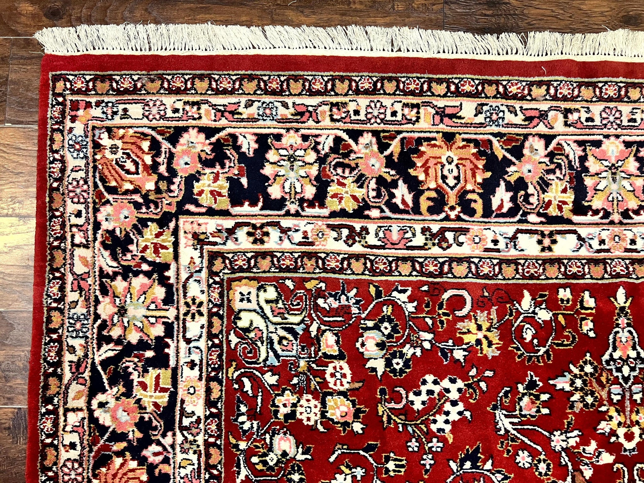 Indo Persian Sarouk Rug 8x10, Red, Floral Allover, Handmade Vintage Wool Carpet, Traditional Rug by Jewel Rugs