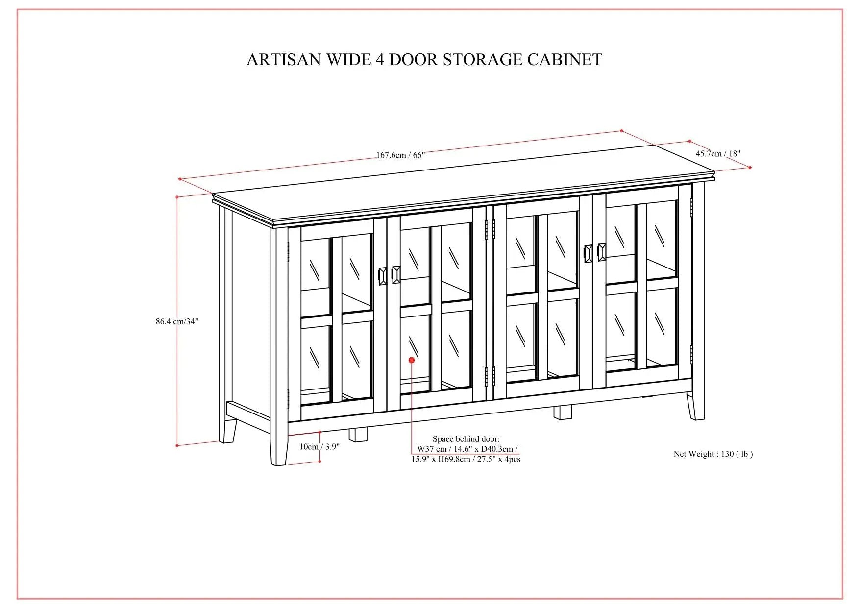 Artisan - Handcrafted Wide 4 Door Storage Cabinet by HouseOfZazla