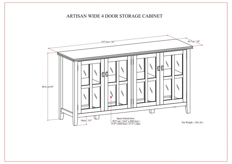 Artisan - Handcrafted Wide 4 Door Storage Cabinet by HouseOfZazla