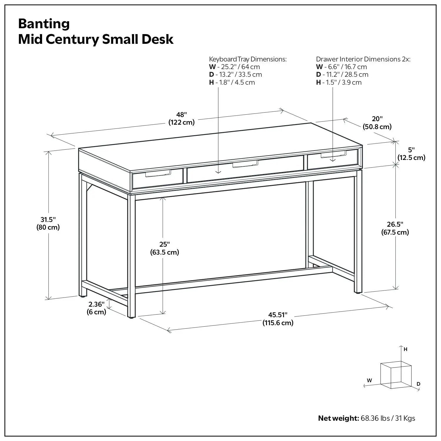 Banting - Small Desk - Walnut Brown by HouseOfZazla