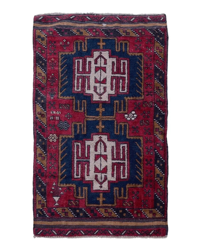 2' 9" X 4' 7" Vintage Handmade Tribal Wool Rug Balouchi Rug Afghan Rug Red Beige by Jewel Rugs