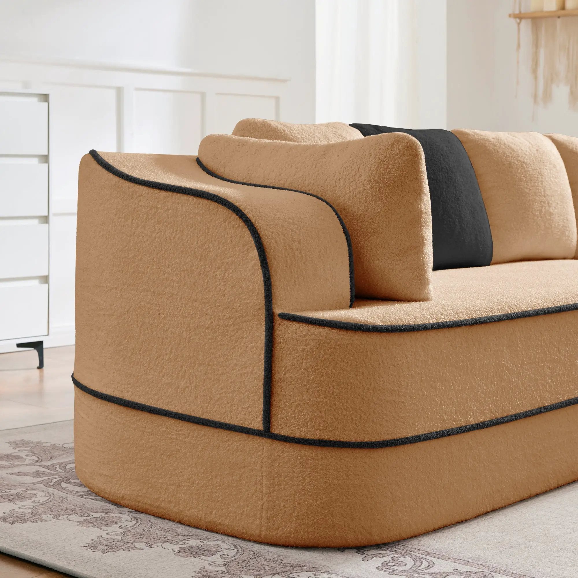 Elysees Left Chaise Sofa With Pillows Teddy Fabric - Camel by HouseOfZazla