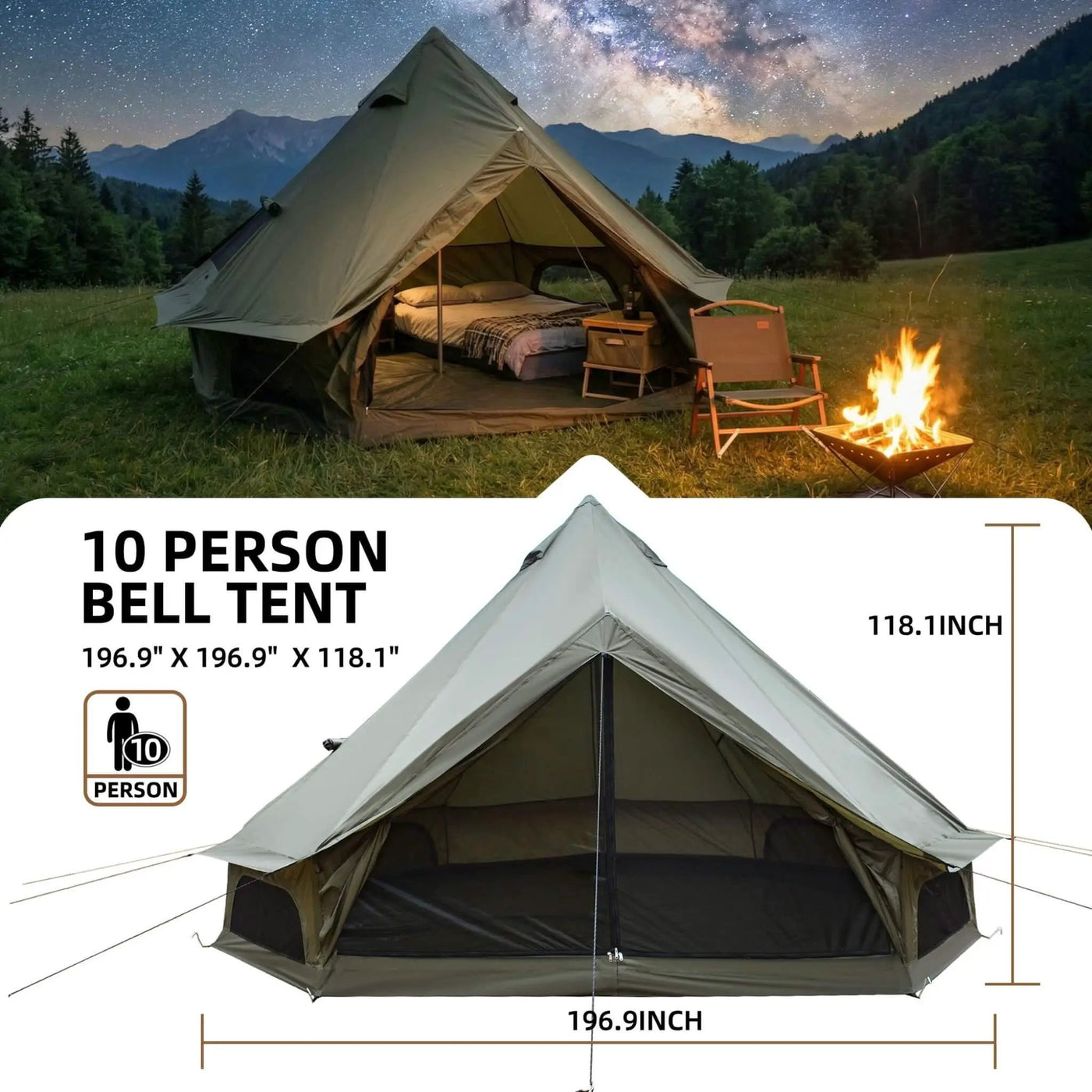 Large 16FT 10-Person All-Season Waterproof Bell Tent With Stove Jack (SAK31584) by SAKSBY WHOLESALE