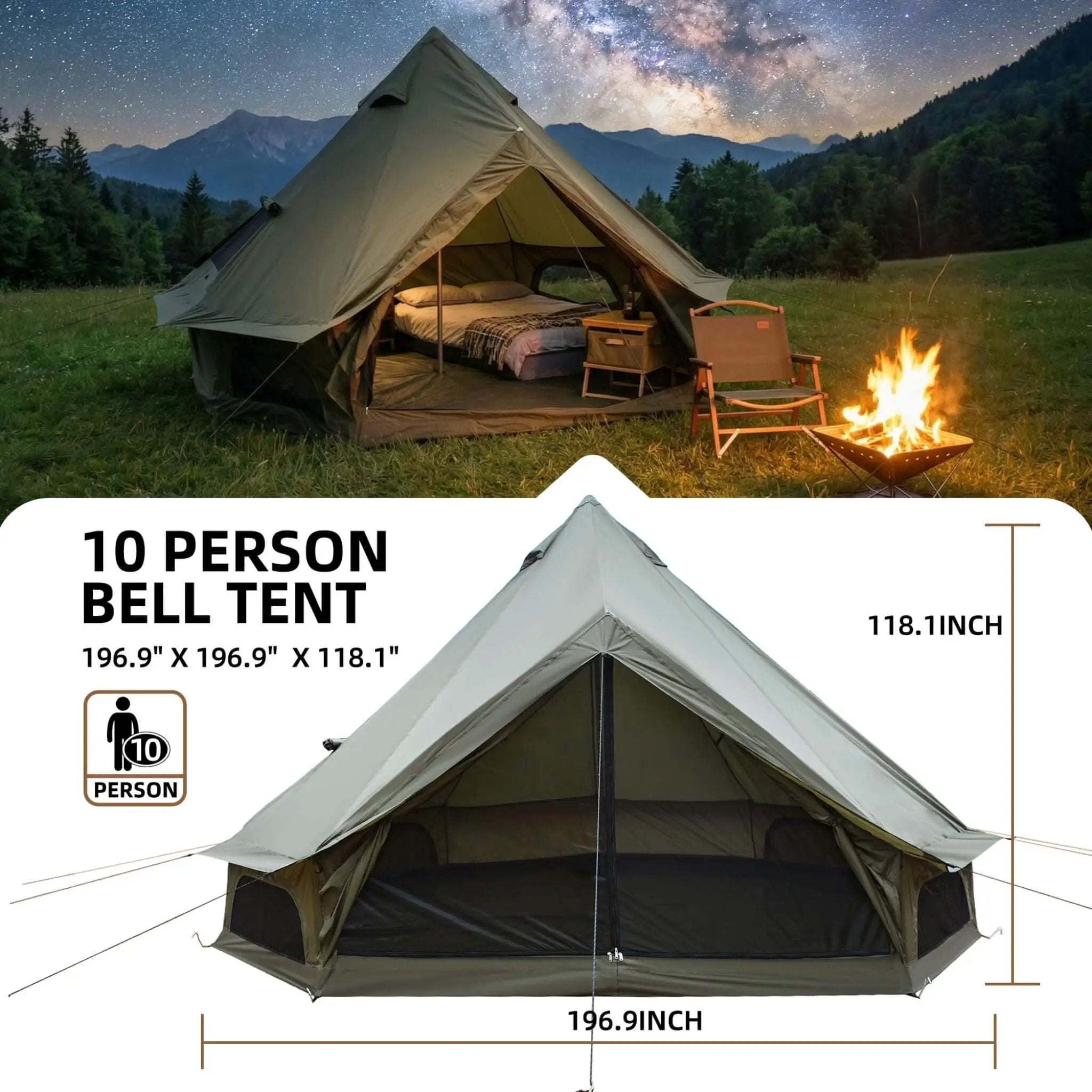 Large 16FT 10-Person All-Season Waterproof Bell Tent With Stove Jack (SAK31584) by SAKSBY WHOLESALE