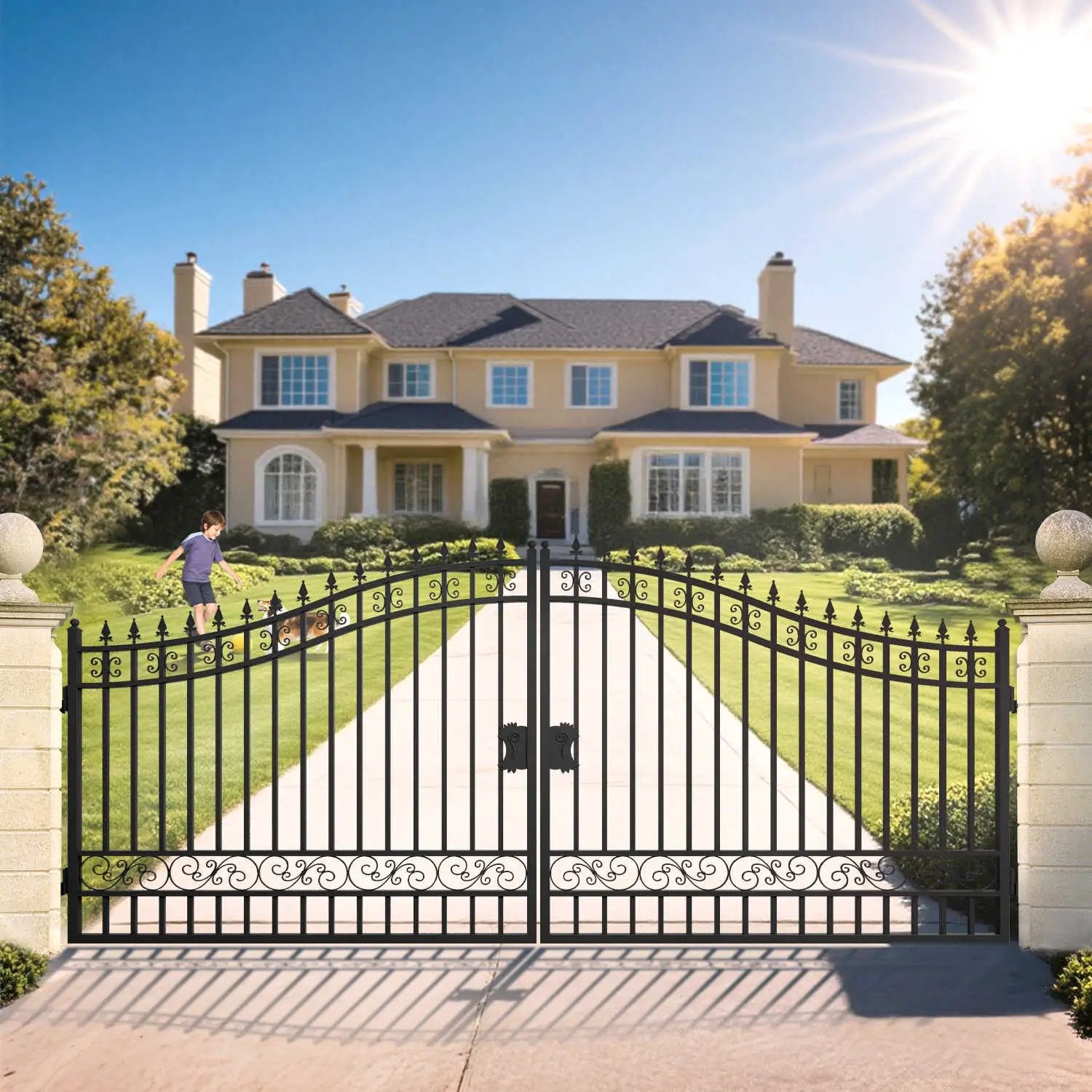 16x8 ft Steel Dual Swing Driveway Gate by Chery Industrial