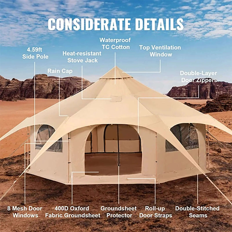 16FT Large Premium 4-Season 8-Person Bell Yurt Tent With Stove Jack (SAK75947) by SAKSBY WHOLESALE