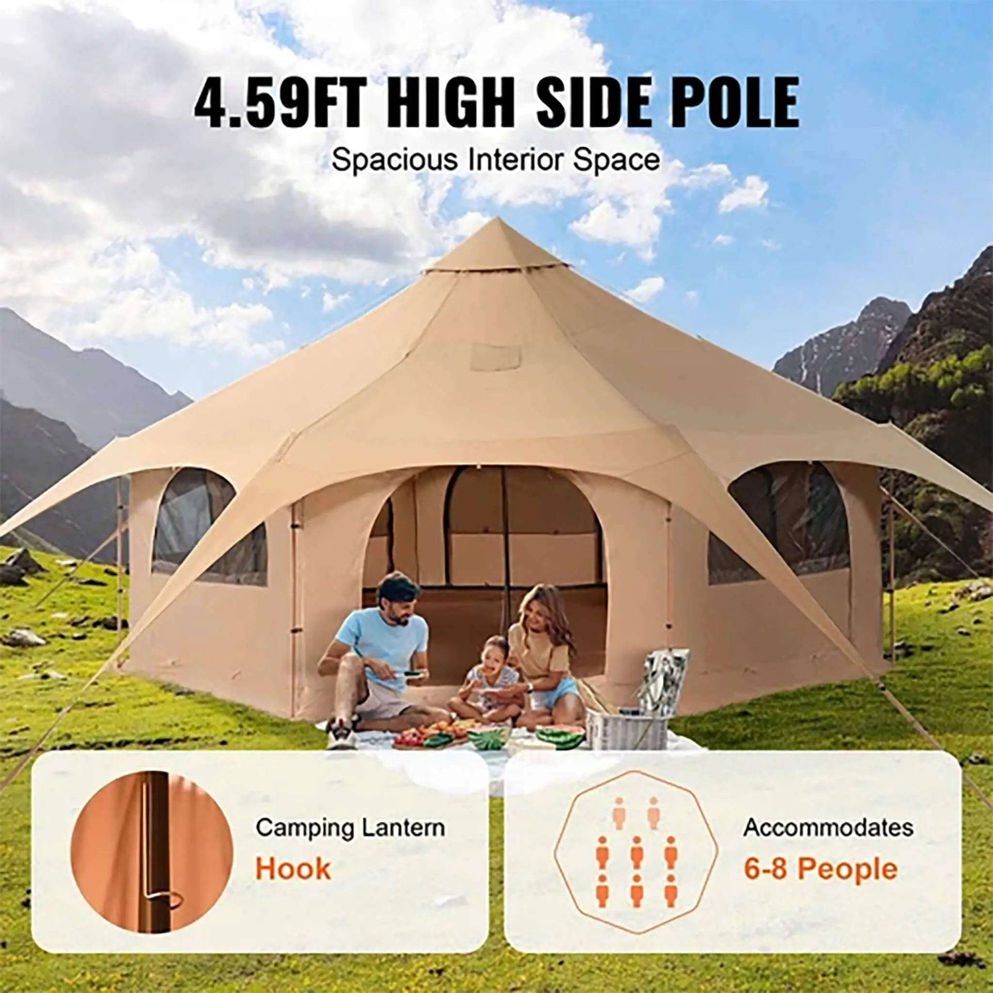 16FT Large Premium 4-Season 8-Person Bell Yurt Tent With Stove Jack (SAK75947) by SAKSBY WHOLESALE
