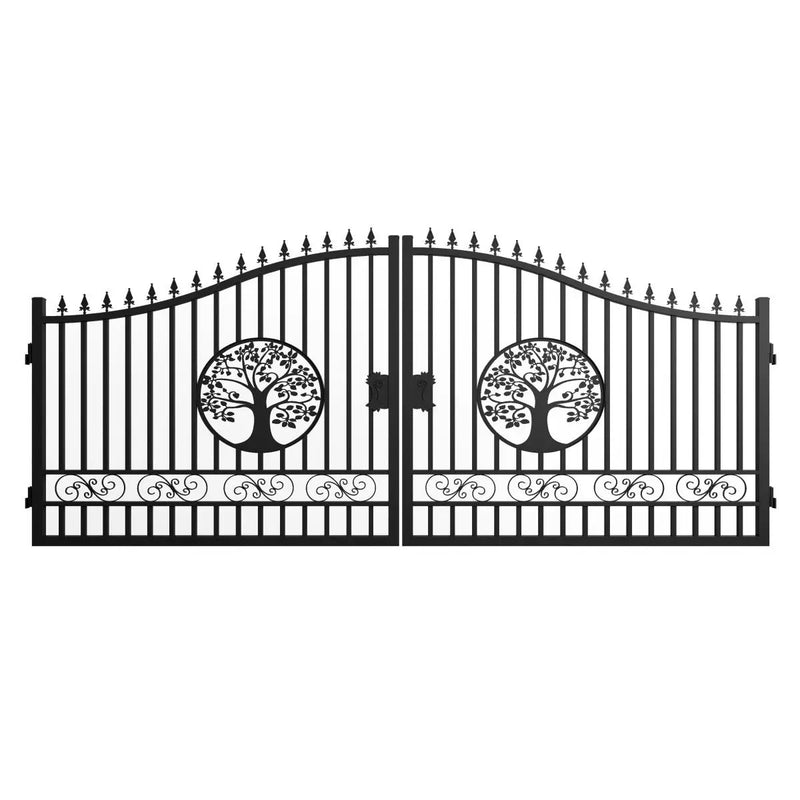 16x8 ft Steel Dual Swing Driveway Gate with Tree Pattern by Chery Industrial