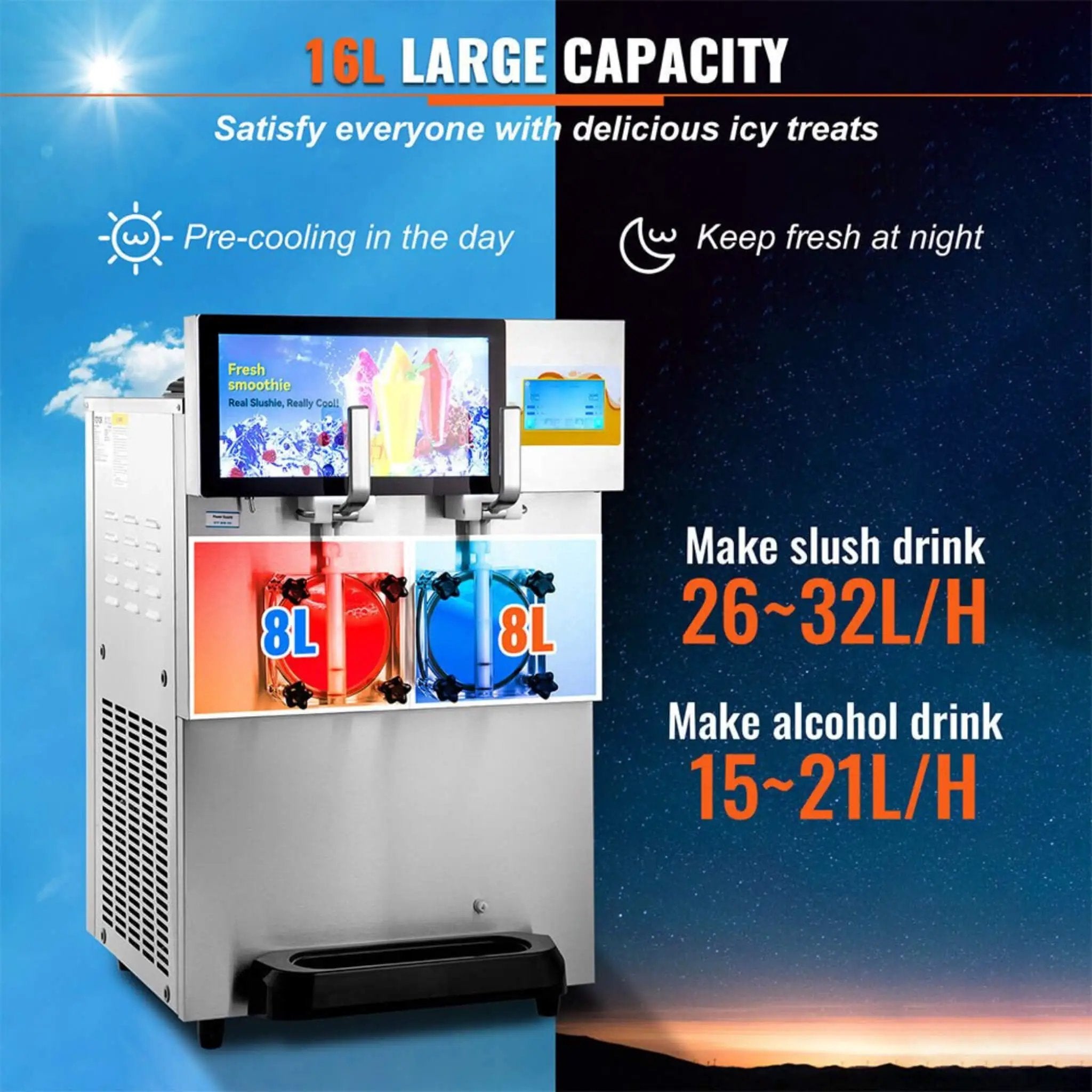 Commercial 16L 1155W Double Frozen Margarita Ice Slushie Drink Maker Machine (SAK95281) by SAKSBY WHOLESALE
