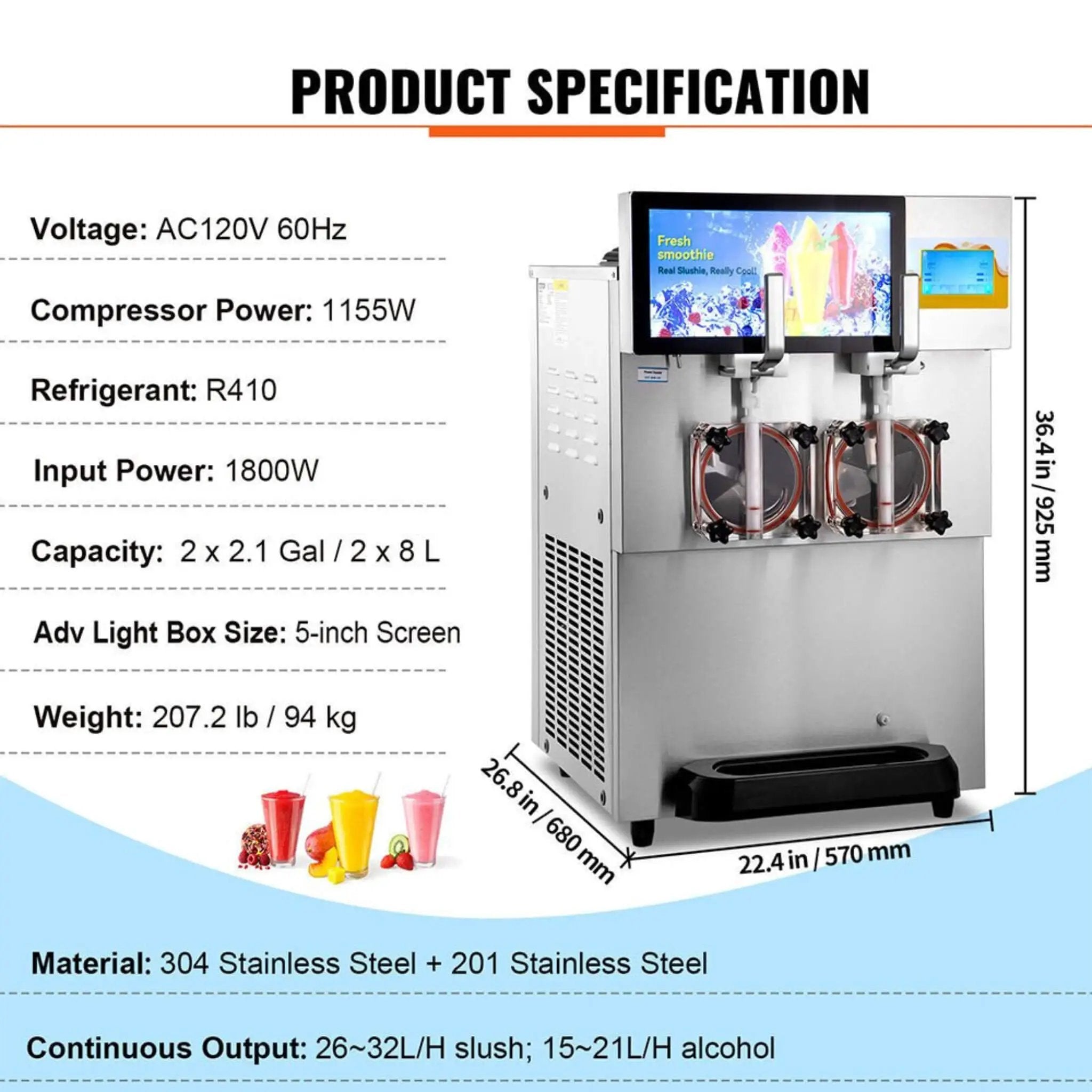 Commercial 16L 1155W Double Frozen Margarita Ice Slushie Drink Maker Machine (SAK95281) by SAKSBY WHOLESALE