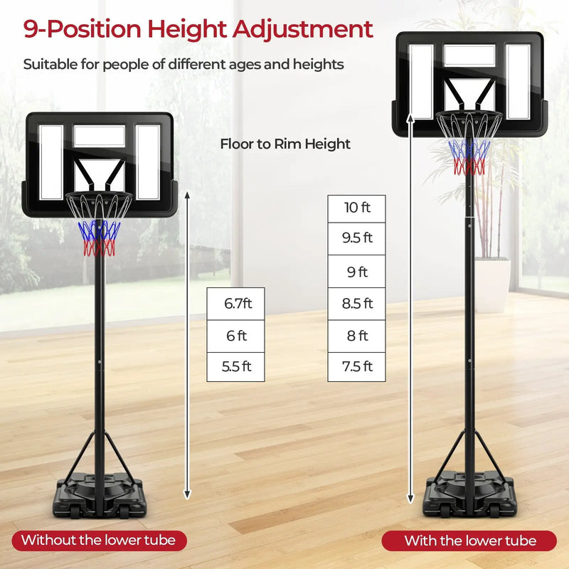 Portable Basketball Hoop with 9-Position Adjustable Height by DirectDeals