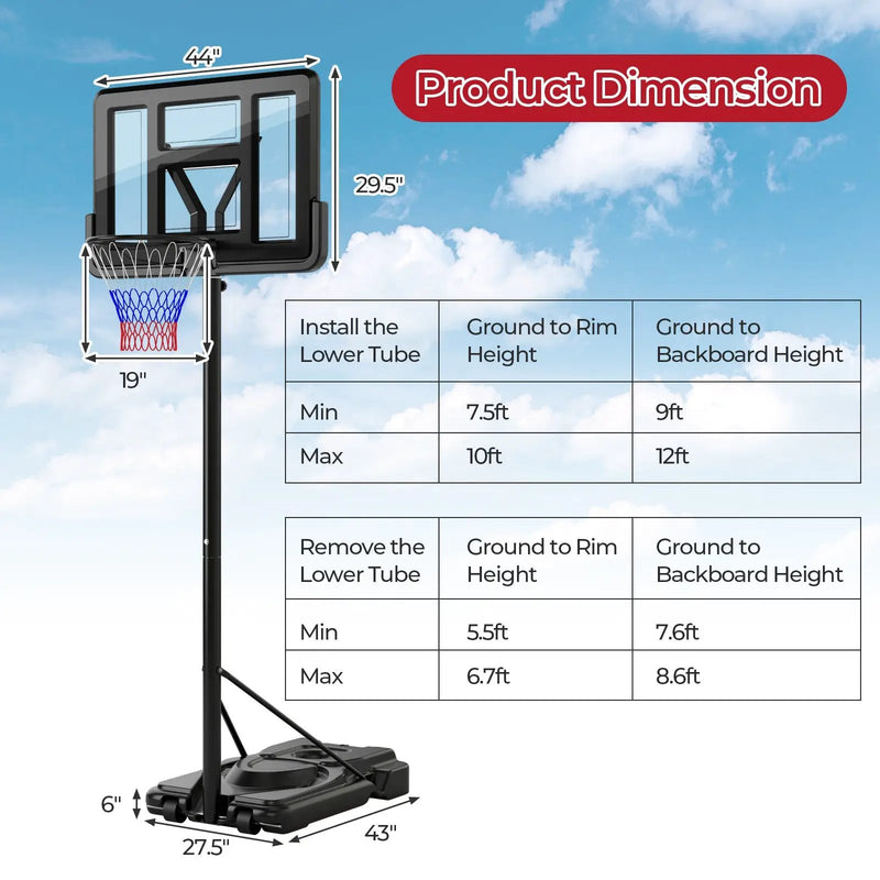 Portable Basketball Hoop with 9-Position Adjustable Height by DirectDeals