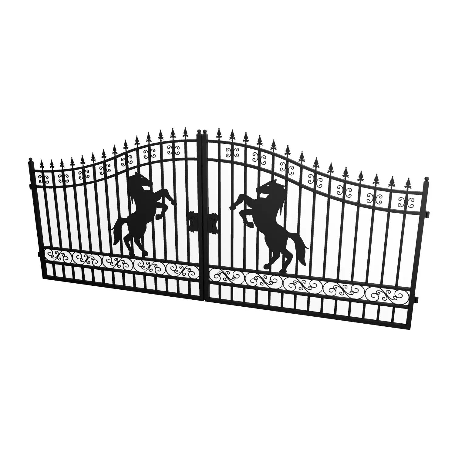 16x7 ft Steel Dual Swing Driveway Gate with Horse Pattern by Chery Industrial