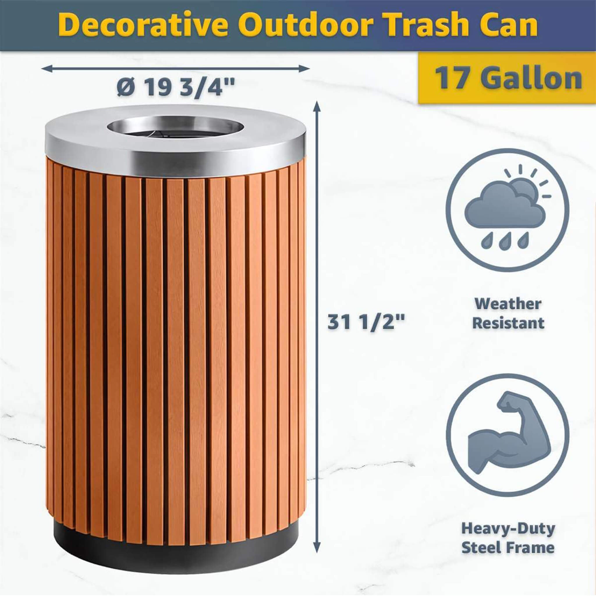 17-Gallon Commercial Round Outdoor Trash Can With Open Lid (SAK18520) by SAKSBY WHOLESALE