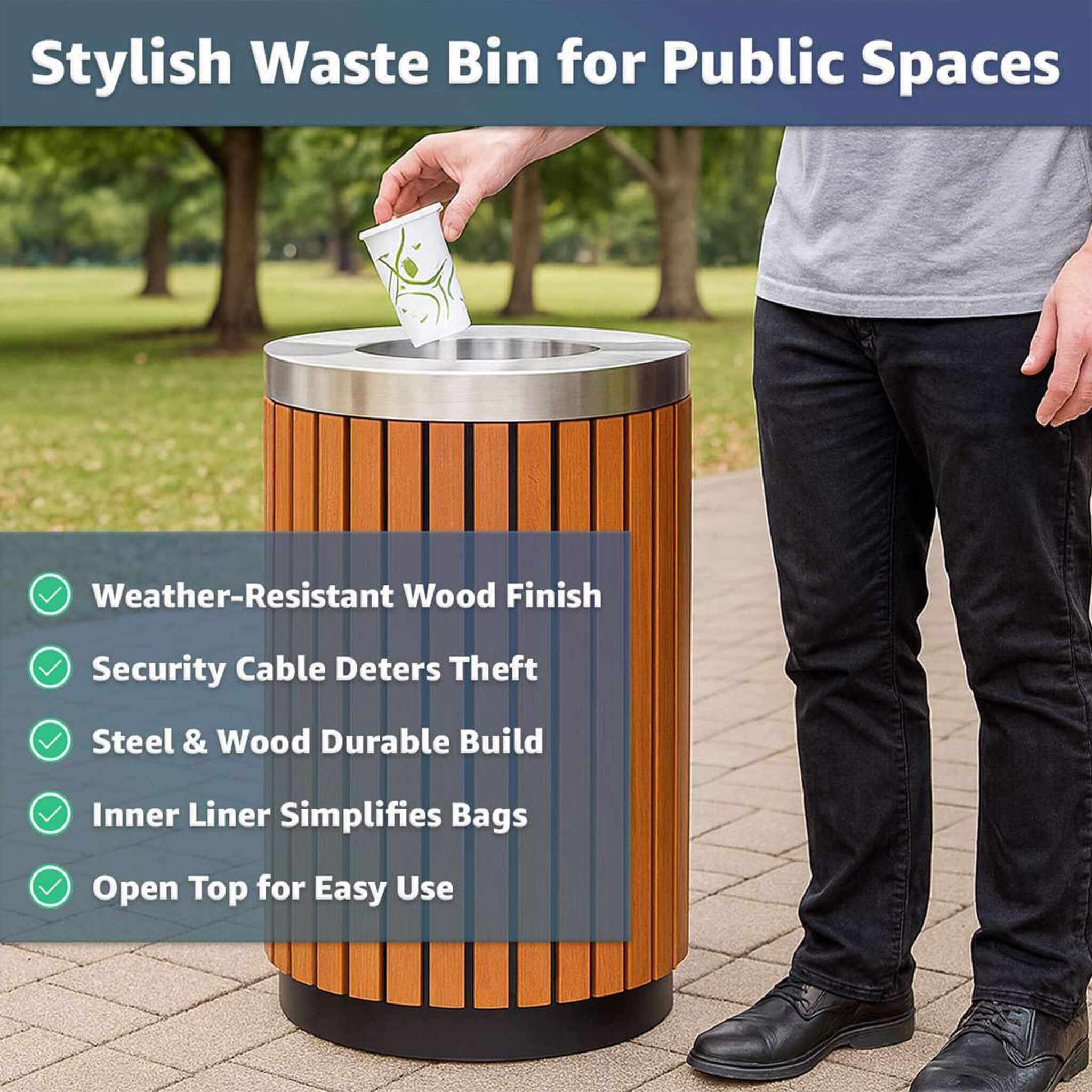 17-Gallon Commercial Round Outdoor Trash Can With Open Lid (SAK18520) by SAKSBY WHOLESALE