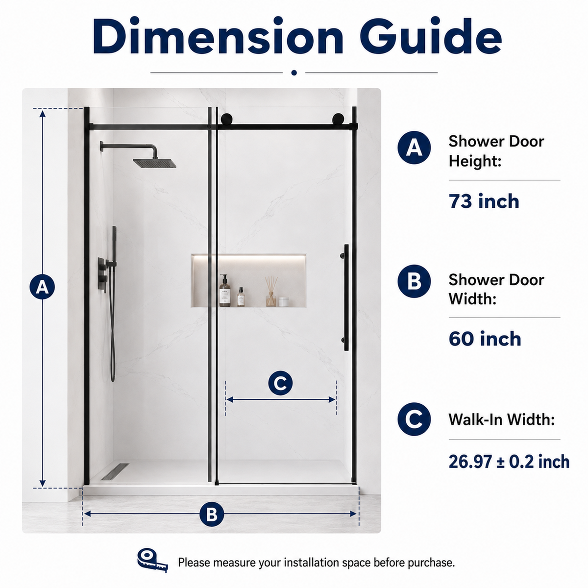 60" W x 73" H Soft Closing Sliding Frameless Shower Doors by HouseOfZazla