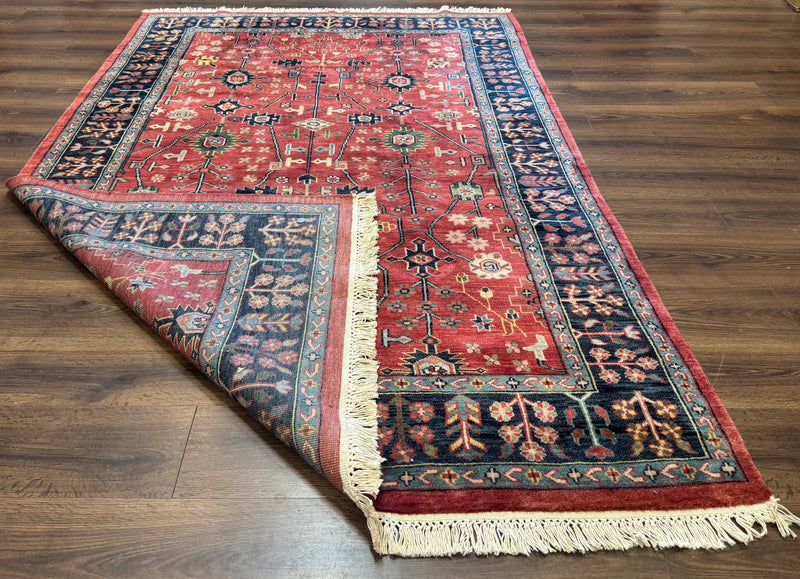 Indo Persian Heriz Serapi Rug 6x8, Rust Red and Navy Blue, Allover Pattern by Jewel Rugs