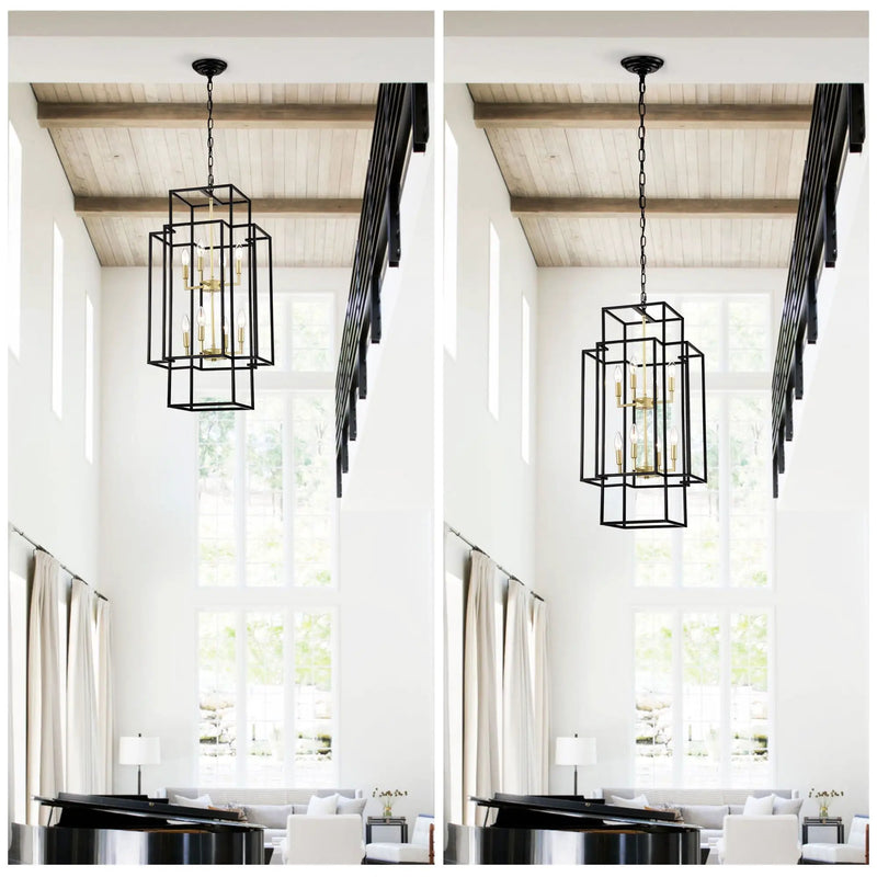 8 Light Lantern Chandelier Lighting, Entryway Chandeliers For High Ceilings, Chandeliers For Dining Room, Foyer, Entry, Staircase, Hallway, Height Adjustable (E12 Bulbs Not Included) by Unique Piece Furniture