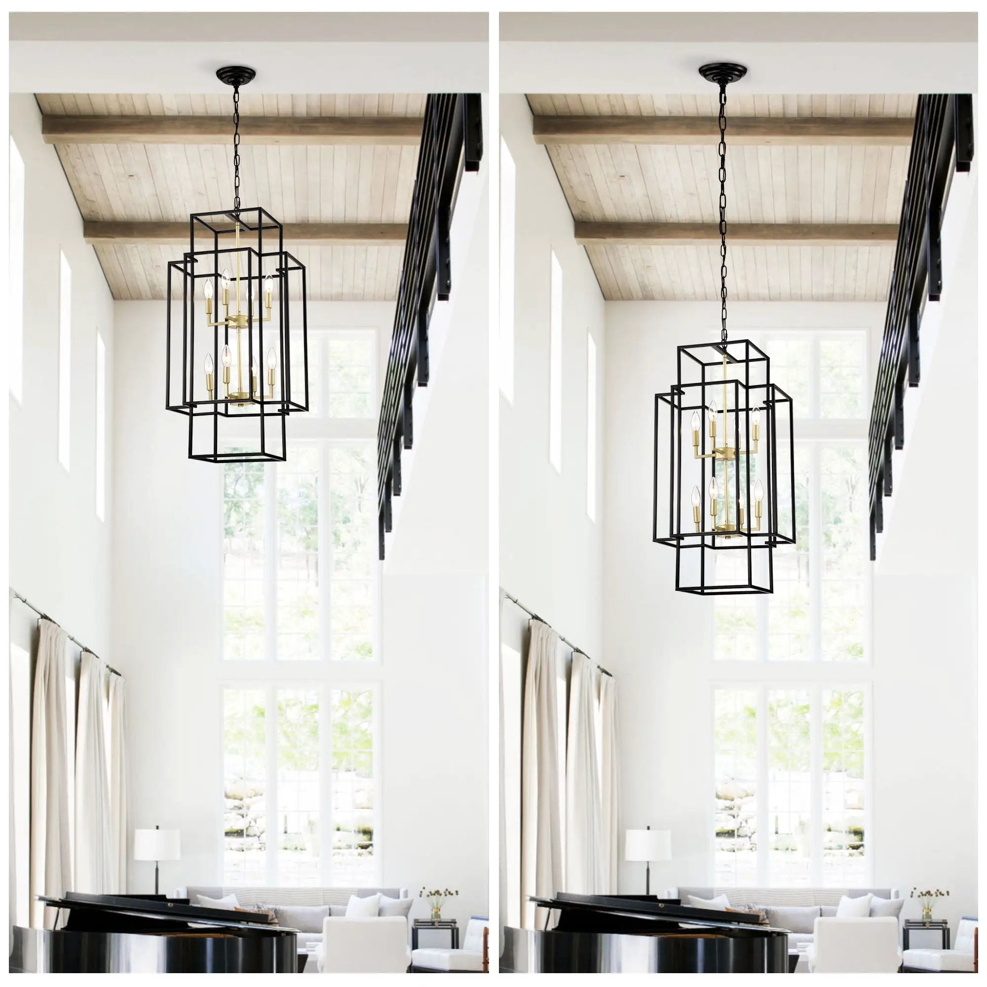 8 Light Lantern Chandelier Lighting, Entryway Chandeliers For High Ceilings, Chandeliers For Dining Room, Foyer, Entry, Staircase, Hallway, Height Adjustable (E12 Bulbs Not Included) by HouseOfZazla