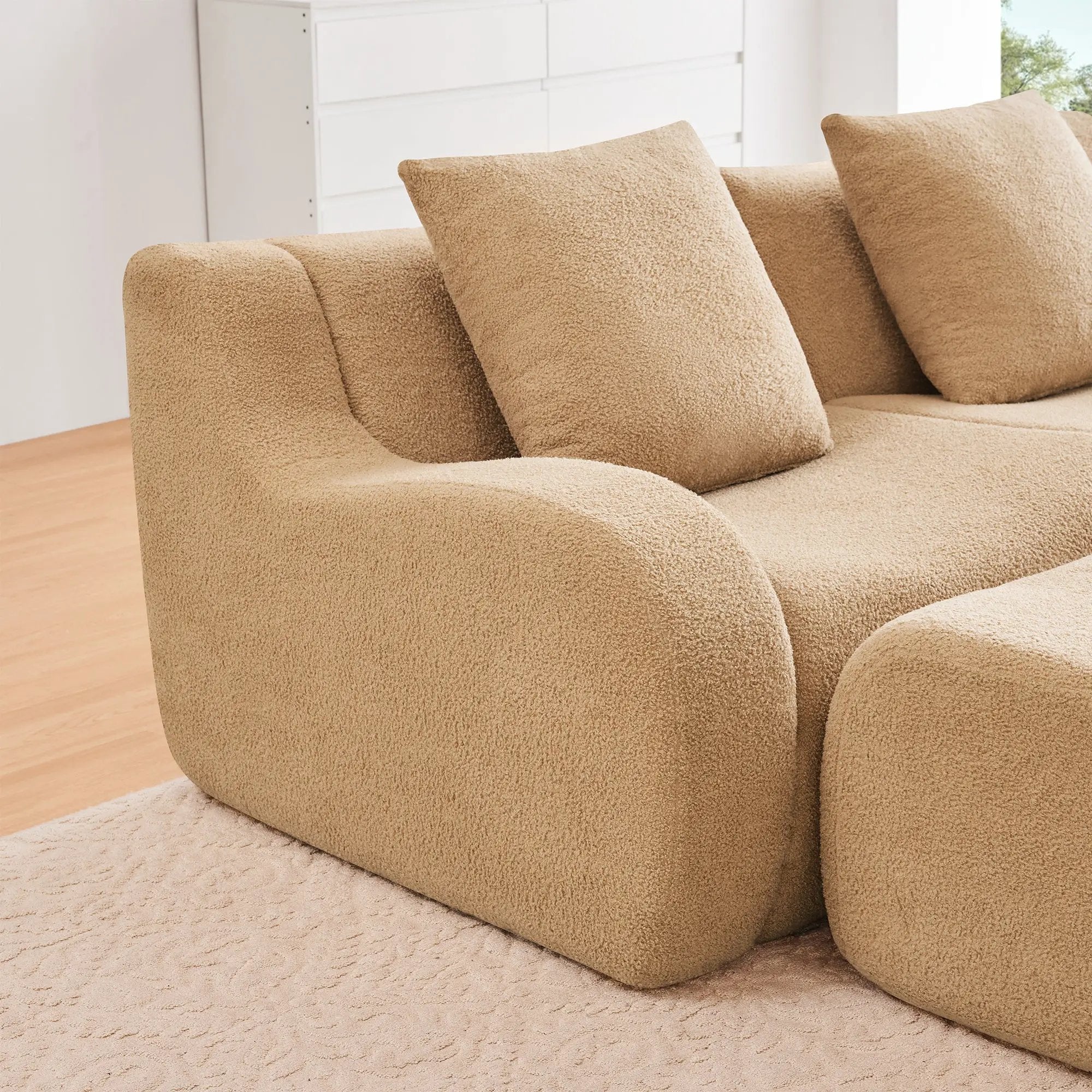 Armless Sofa With Pillow Teddy Fabric - Camel by HouseOfZazla