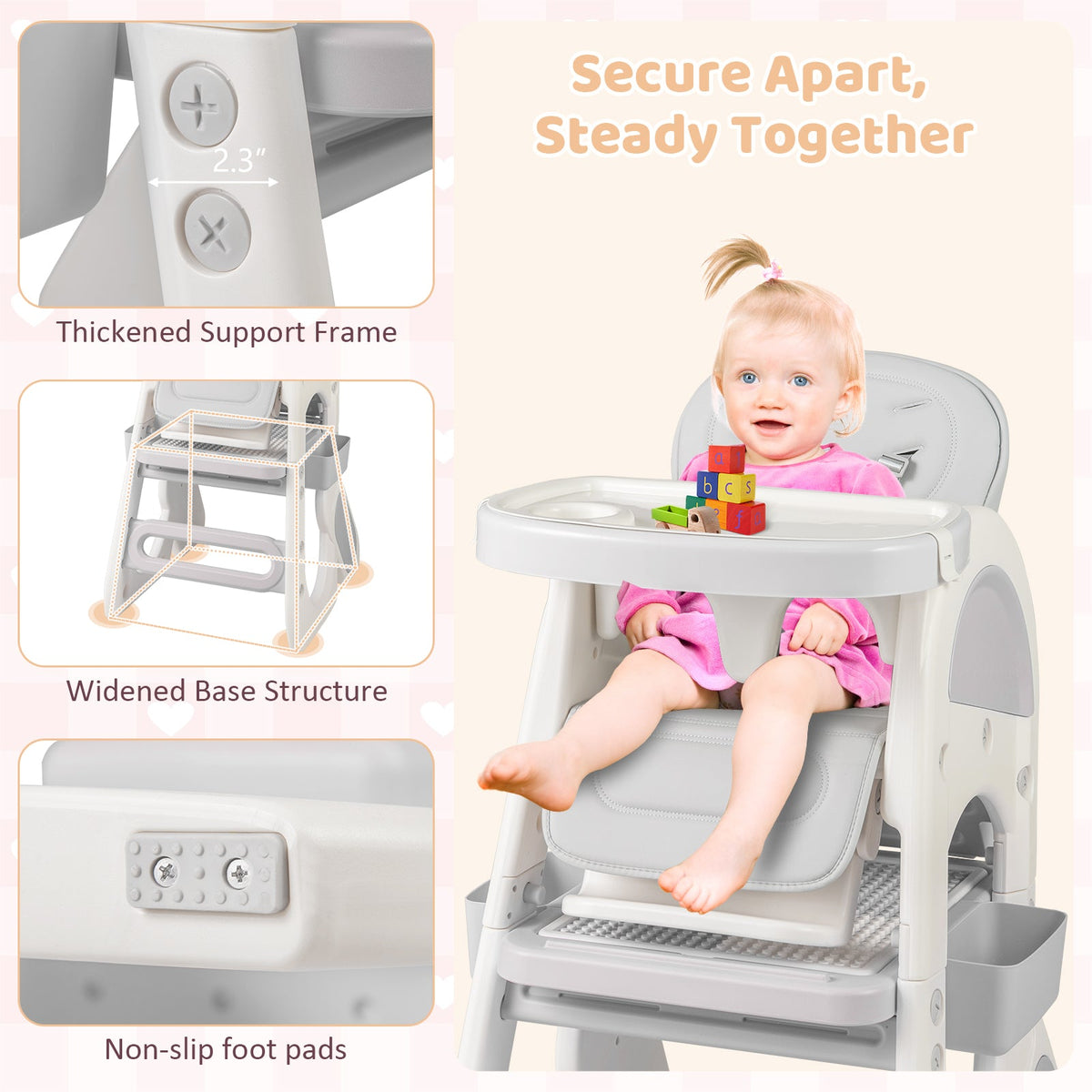 Convertible Baby High Chair with Double-layer Tray and Adjustable Backrest, photo 4 of 16