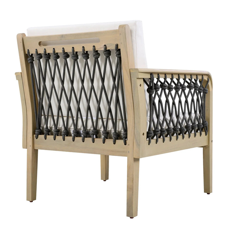 Outdoor Acacia Wood Club Chair with Handwoven Rope, Light Teak Finish by HouseOfZazla