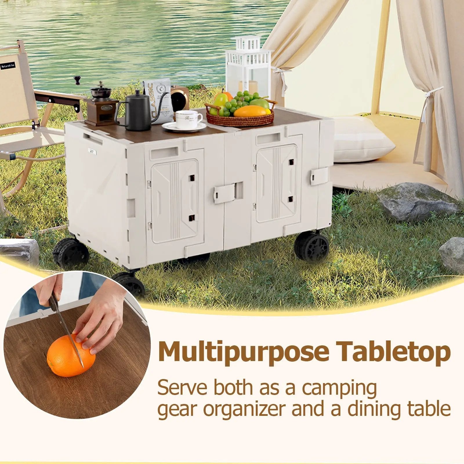 Large Foldable Utility Cart with 2-Tier Storage Crates and Telescoping Handle by DirectDeals