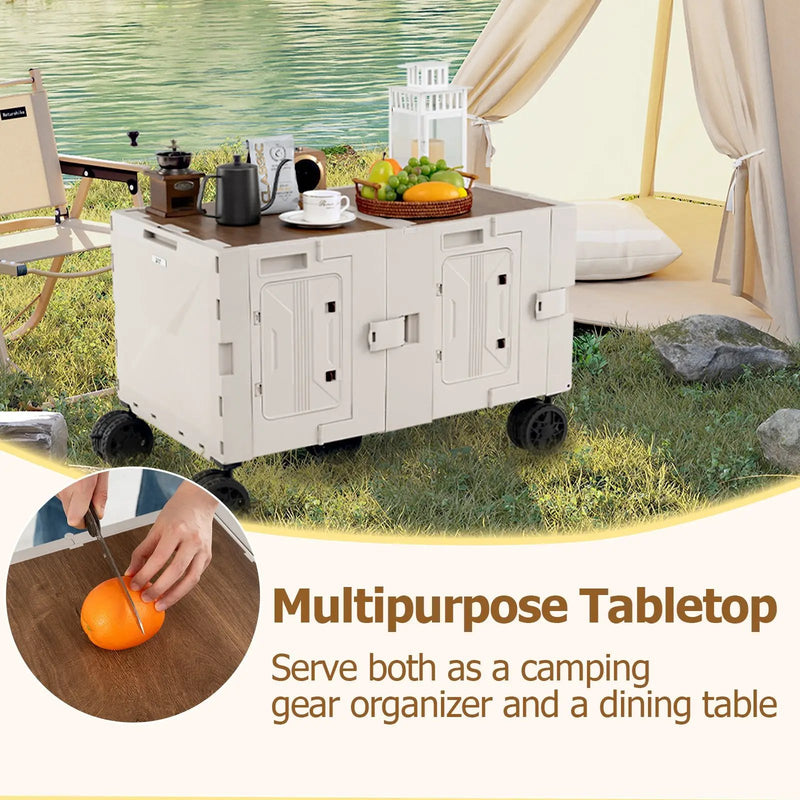 Large Foldable Utility Cart with 2-Tier Storage Crates and Telescoping Handle by DirectDeals