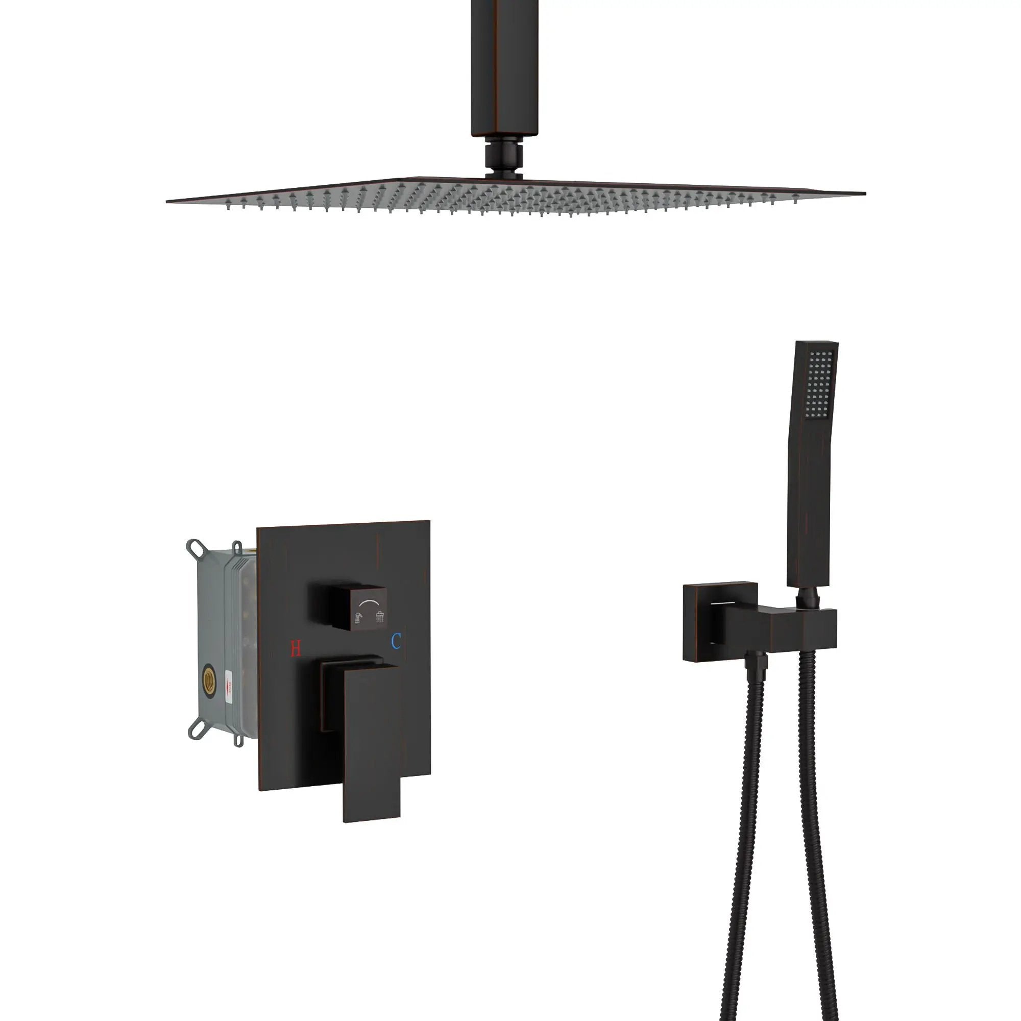 Dual Shower Head 16" Ceiling Mount Square Shower System with Rough In Valve by HouseOfZazla