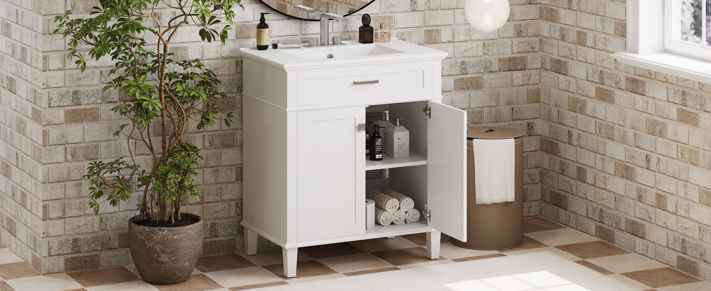 Bathroom Vanity With Ceramic Basin, Soft Close Door And Adjustable Shelves by HouseOfZazla