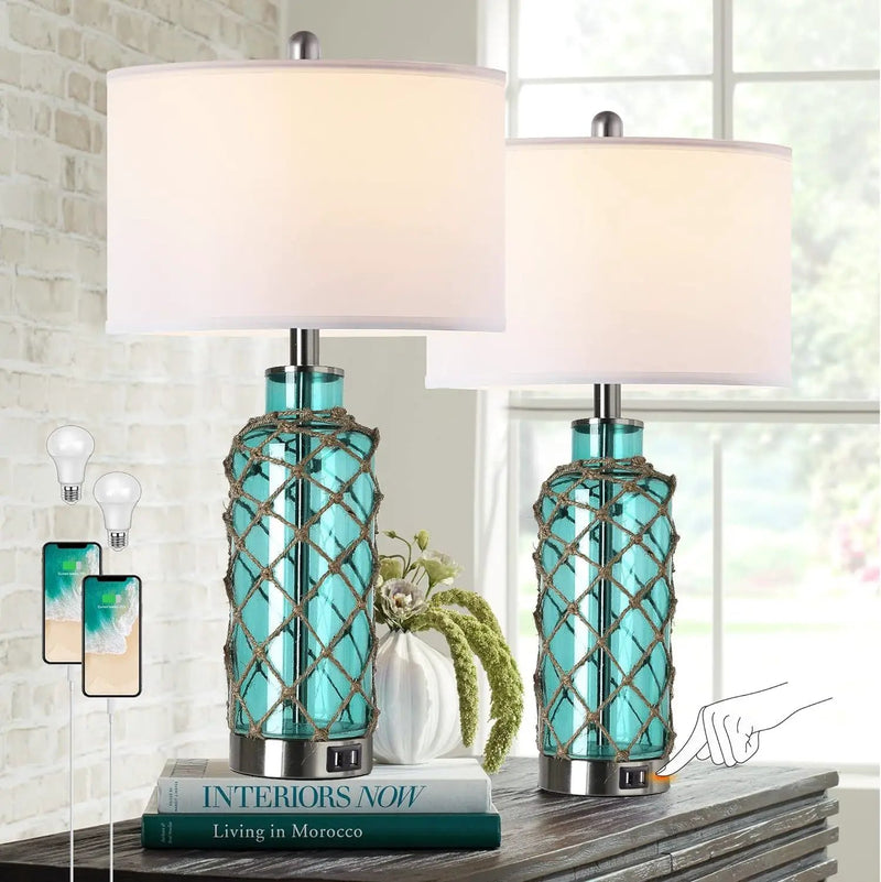 Cottage Nautical Accent Table Lamp Set of 2 by HouseOfZazla