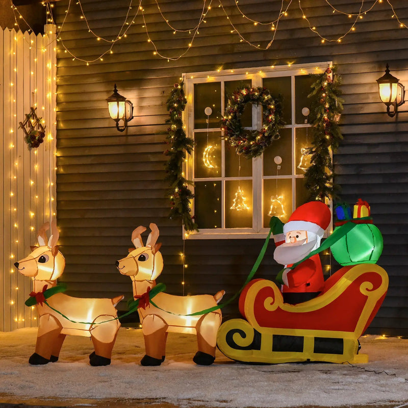 HOMCOM 8ft Long Christmas Inflatable Santa Claus with Sleigh and Reindeer by HouseOfZazla