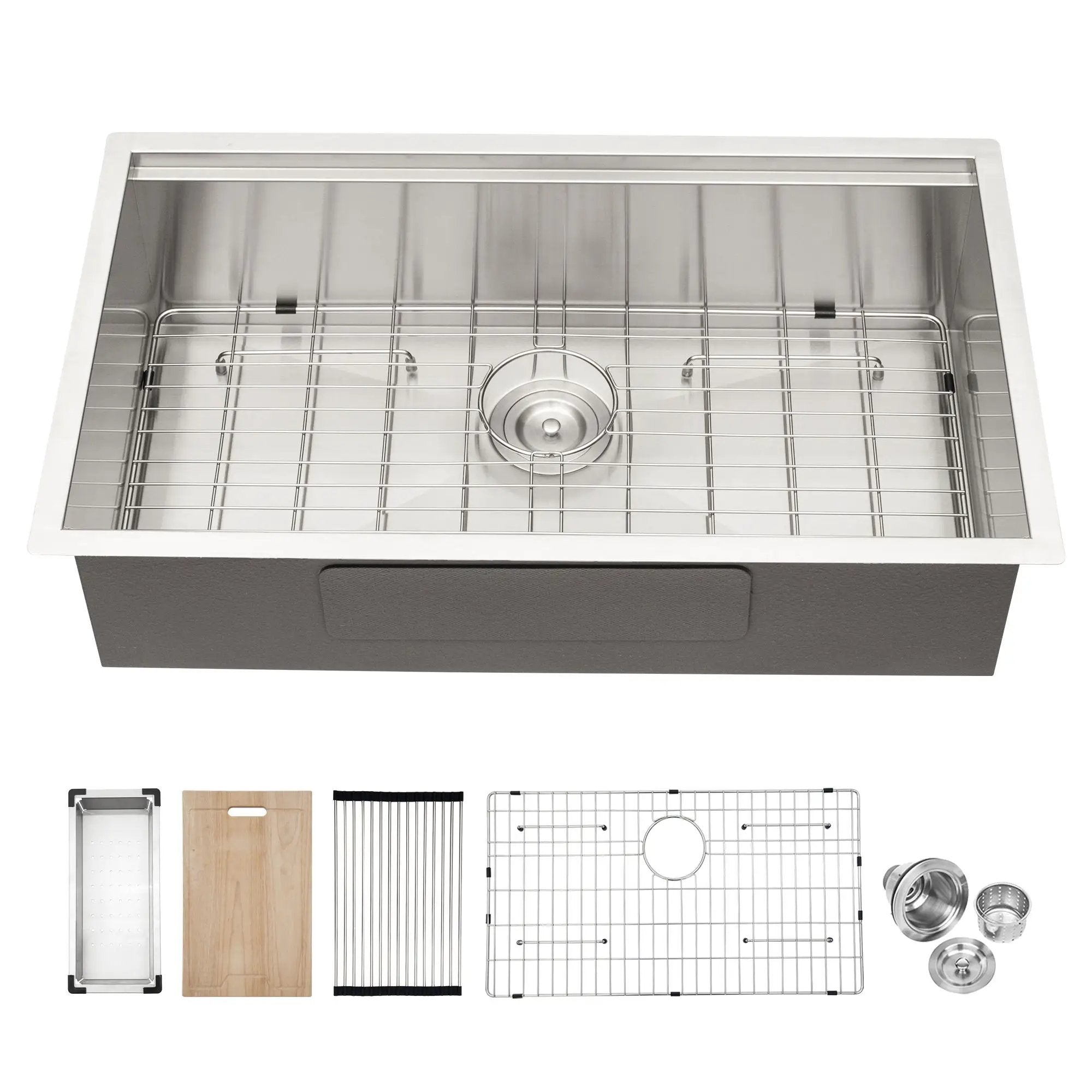 32" Undermount Kitchen Sink Brushed Nickel 16 Gauge Stainless Steel Single Bowl With Ledge Workstation, 32 X 19 X 9 Inch by HouseOfZazla