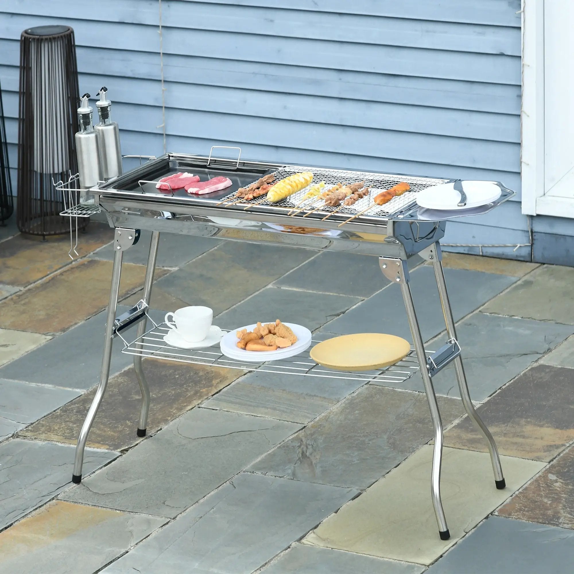 Outsunny Charcoal Grill Stainless Steel Portable Folding BBQ by HouseOfZazla