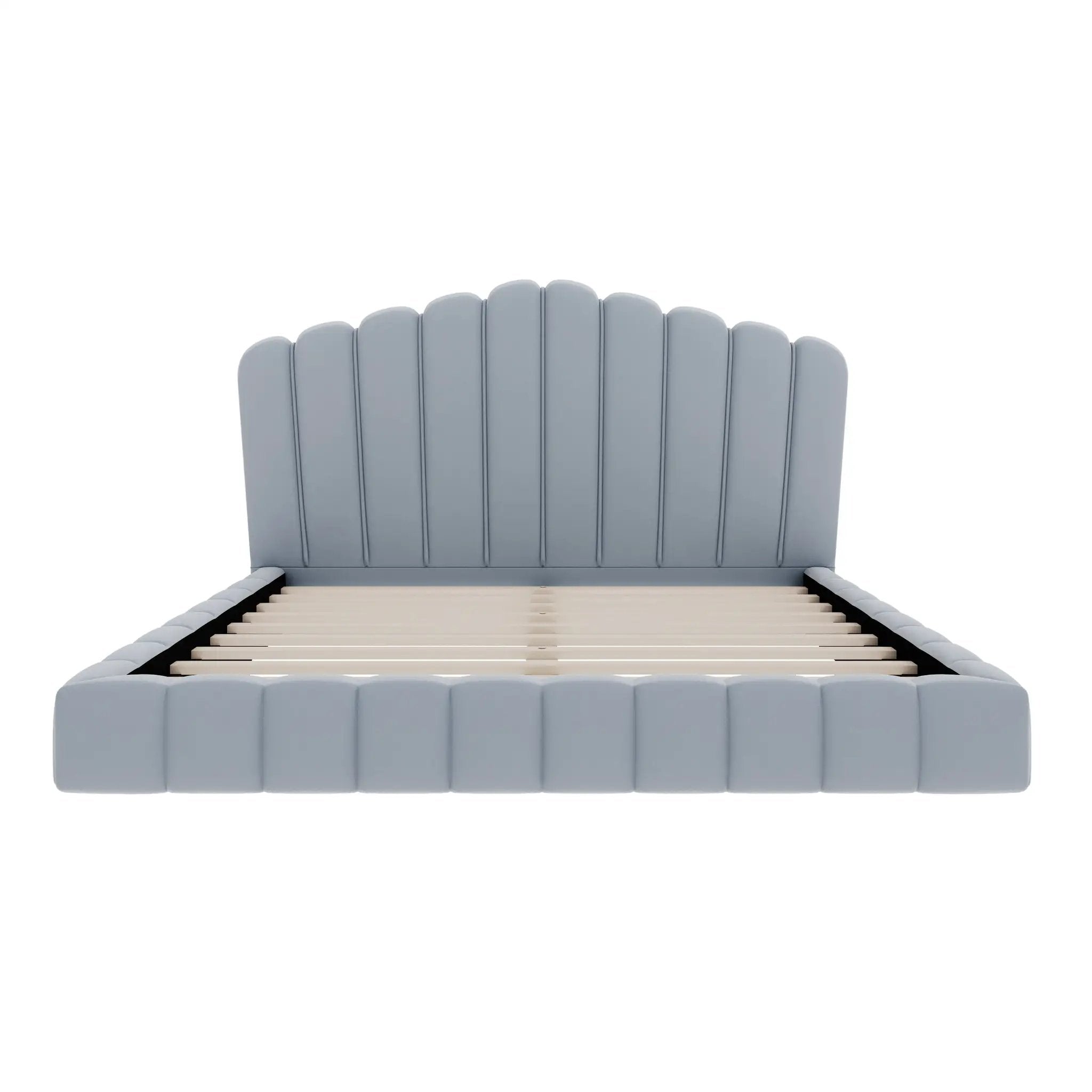 Velvet Upholstered Queen Bed with Shell-Shaped Headboard by HouseOfZazla