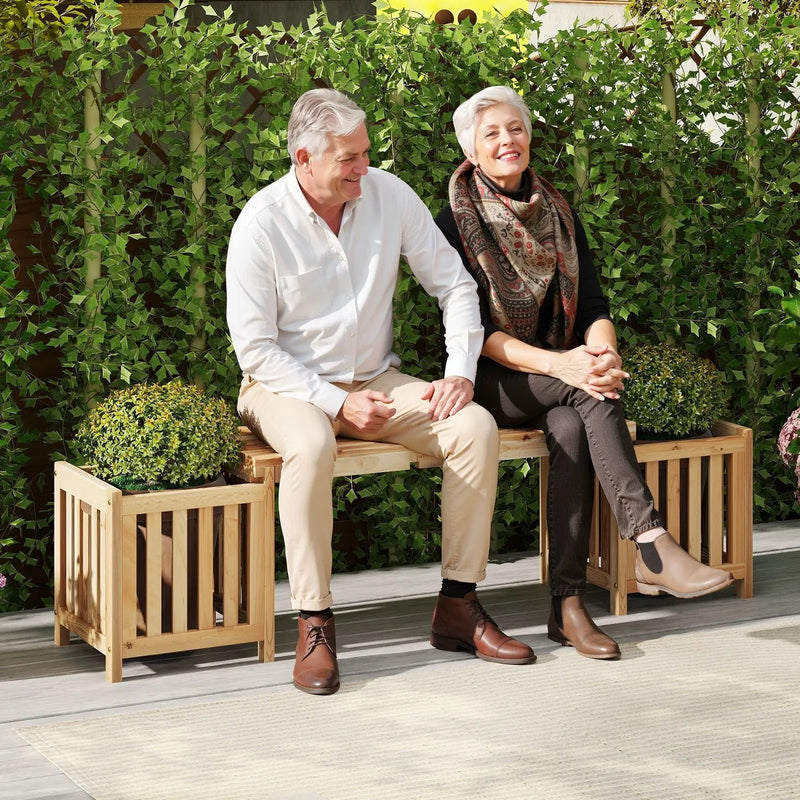 Patio Wooden Bench with Planter 2 Person Patio Bench-Natural by DirectDeals
