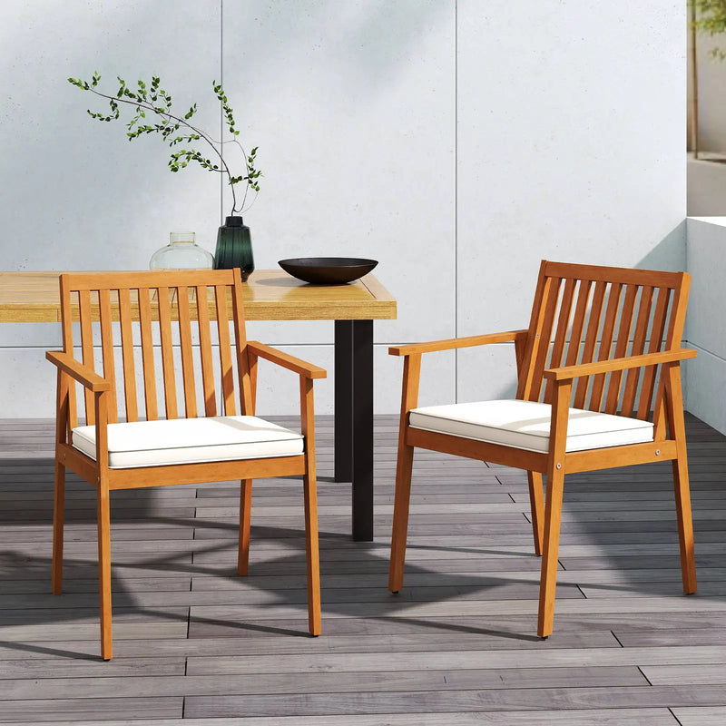 2 Pieces Patio Dining Chairs Outdoor Acacia Wood Chairs with Removable Padded Cushion by DirectDeals