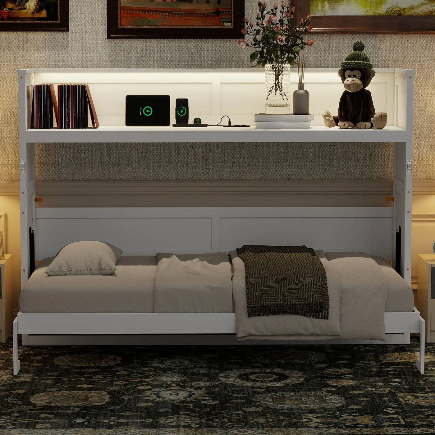 Murphy Bed With Desk, LED Light And USB Charging Station by Unique Piece Furniture