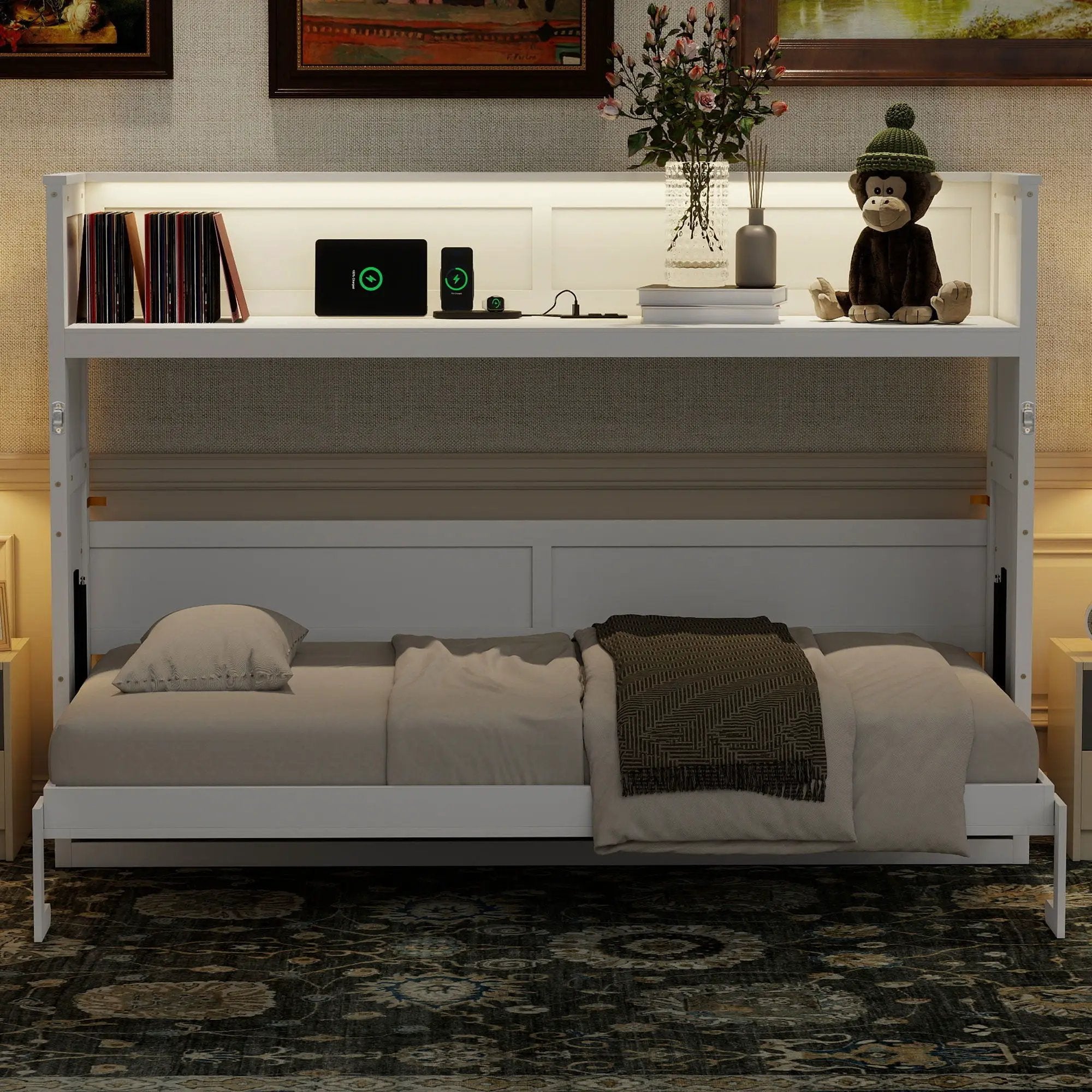 Murphy Bed With Desk, LED Light And USB Charging Station by Unique Piece Furniture