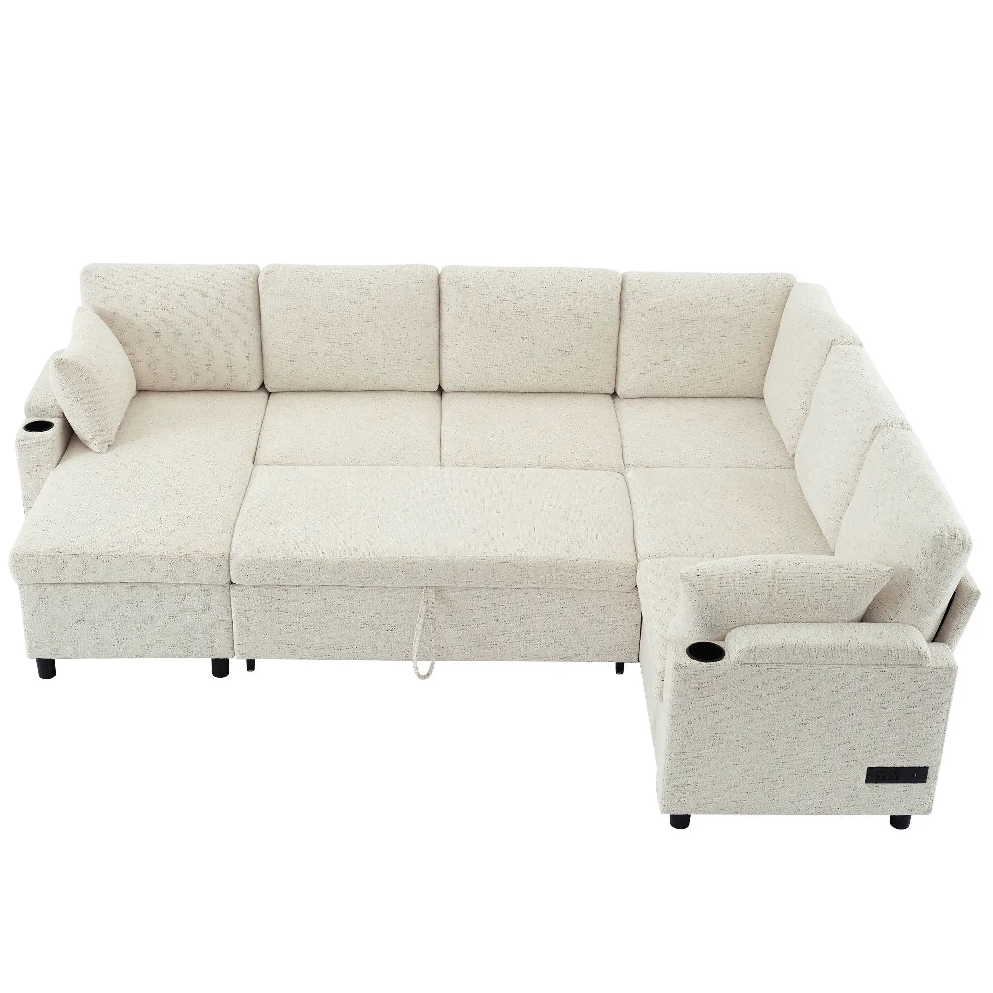 U-Shaped Sectional Sleeper Sofa With Ample Storage Space, 2 Cup Holders And Charging Ports For Living Room by HouseOfZazla