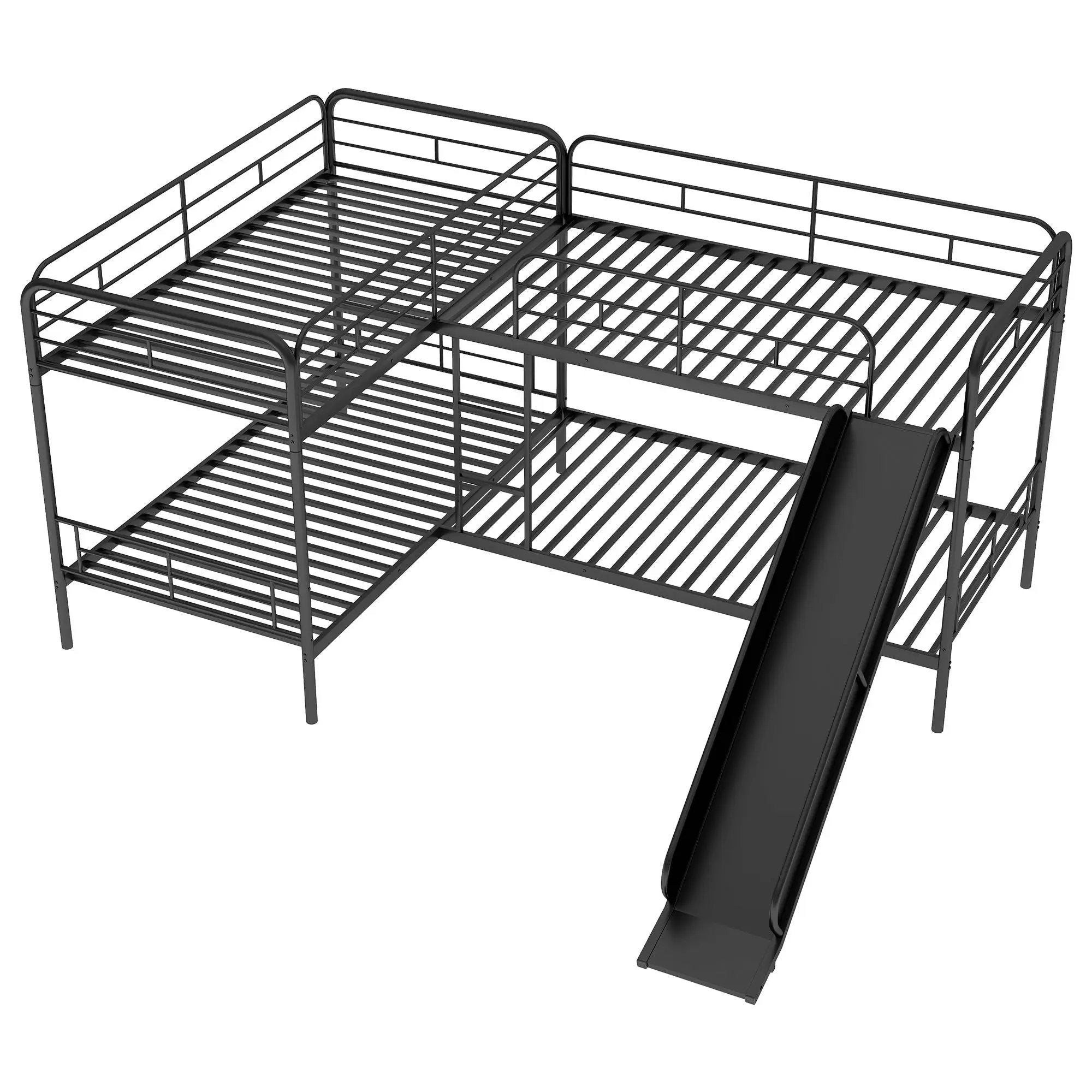 Mission Style Twin Size L-Shaped Bunk Bed With Slide And Ladder - Black by HouseOfZazla