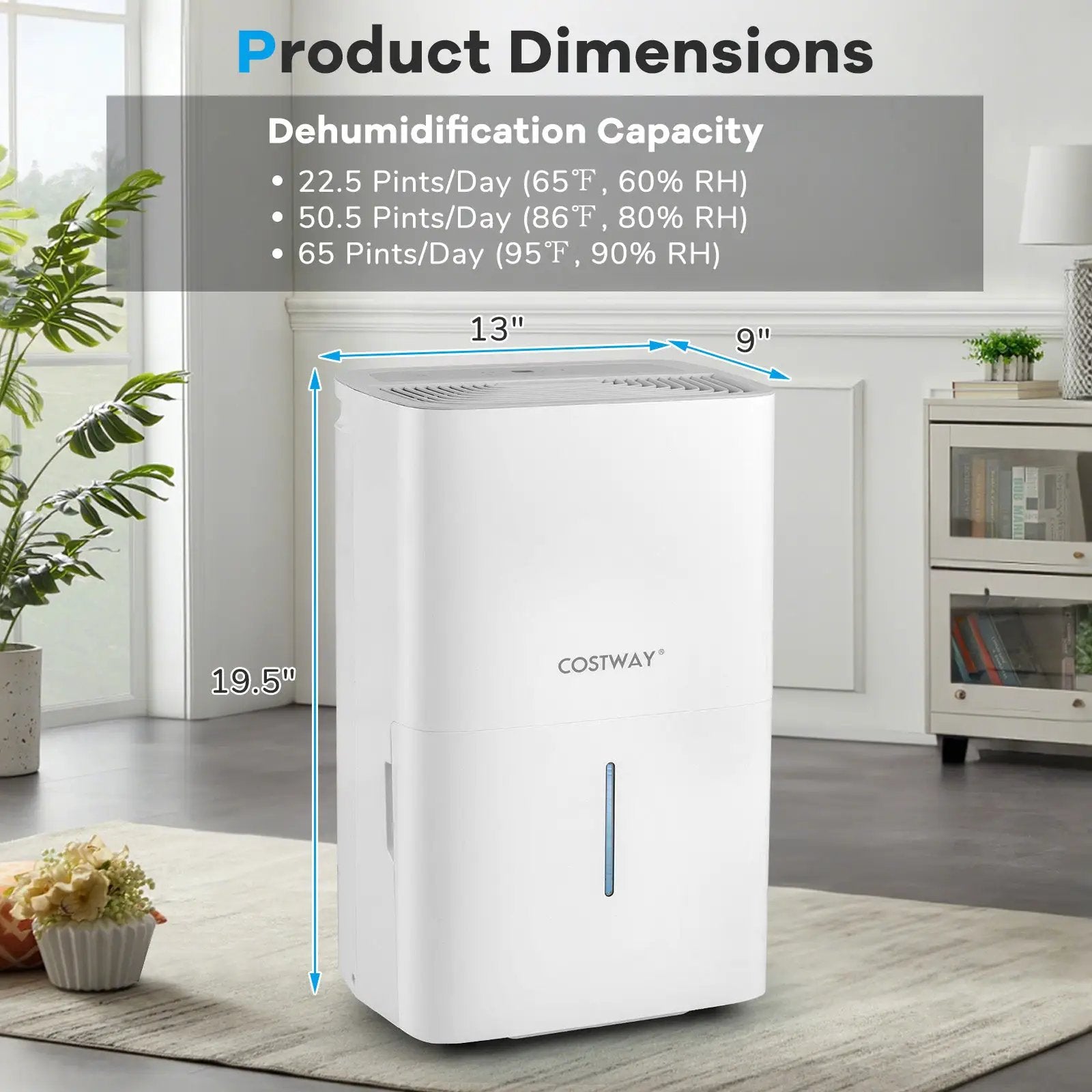 65 Pints Dehumidifier with 24H Timer and LED Display-White by DirectDeals