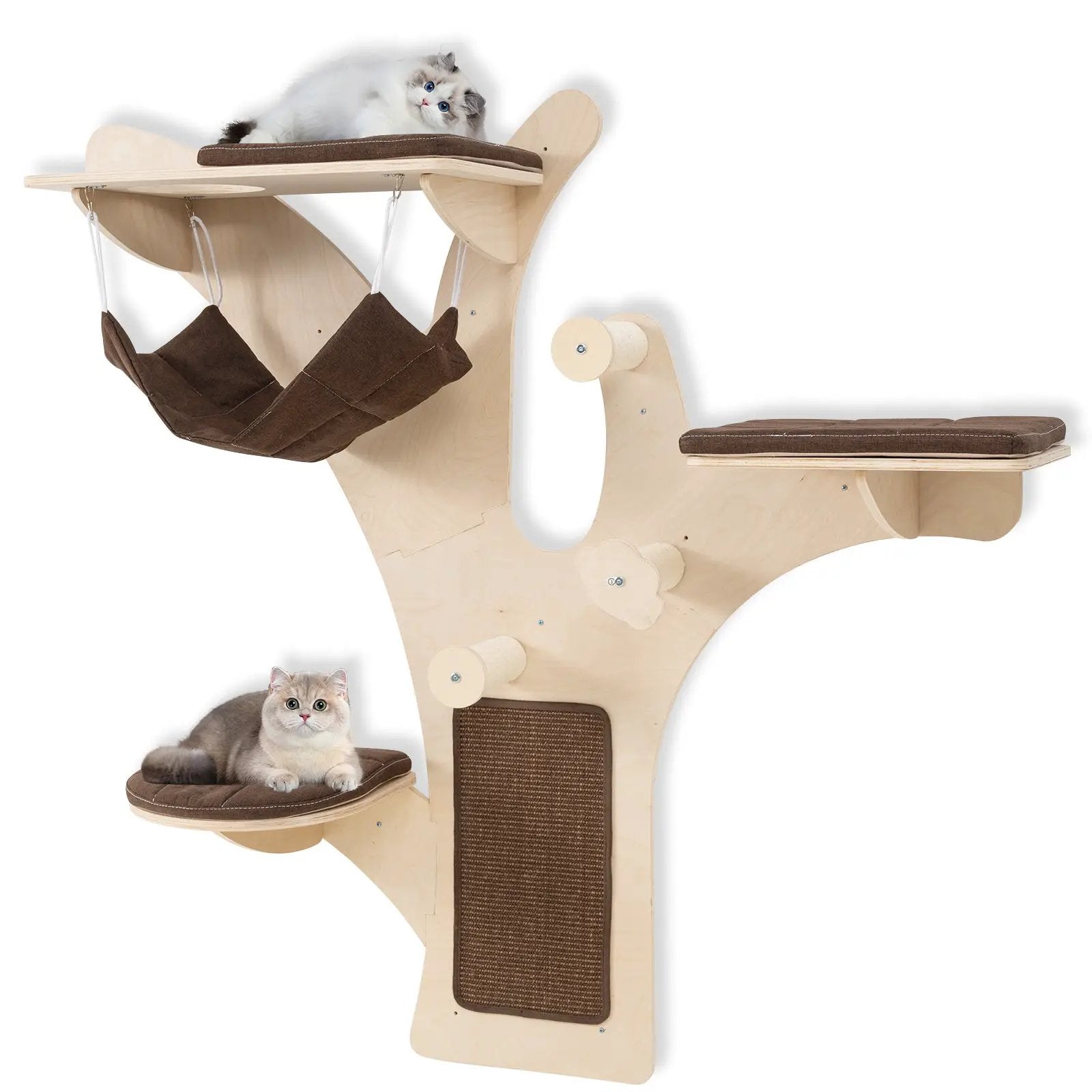 Wall-Mounted Cat Tower Cat Wall Shelves Furniture with Perch-Brown by DirectDeals