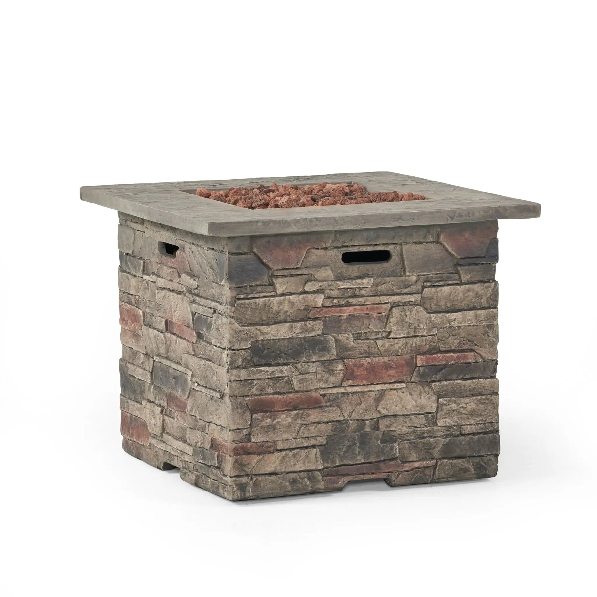 Classic Design Square Fire Pit With Top And 40,000 Btu Heat Output - Stone Gray by HouseOfZazla