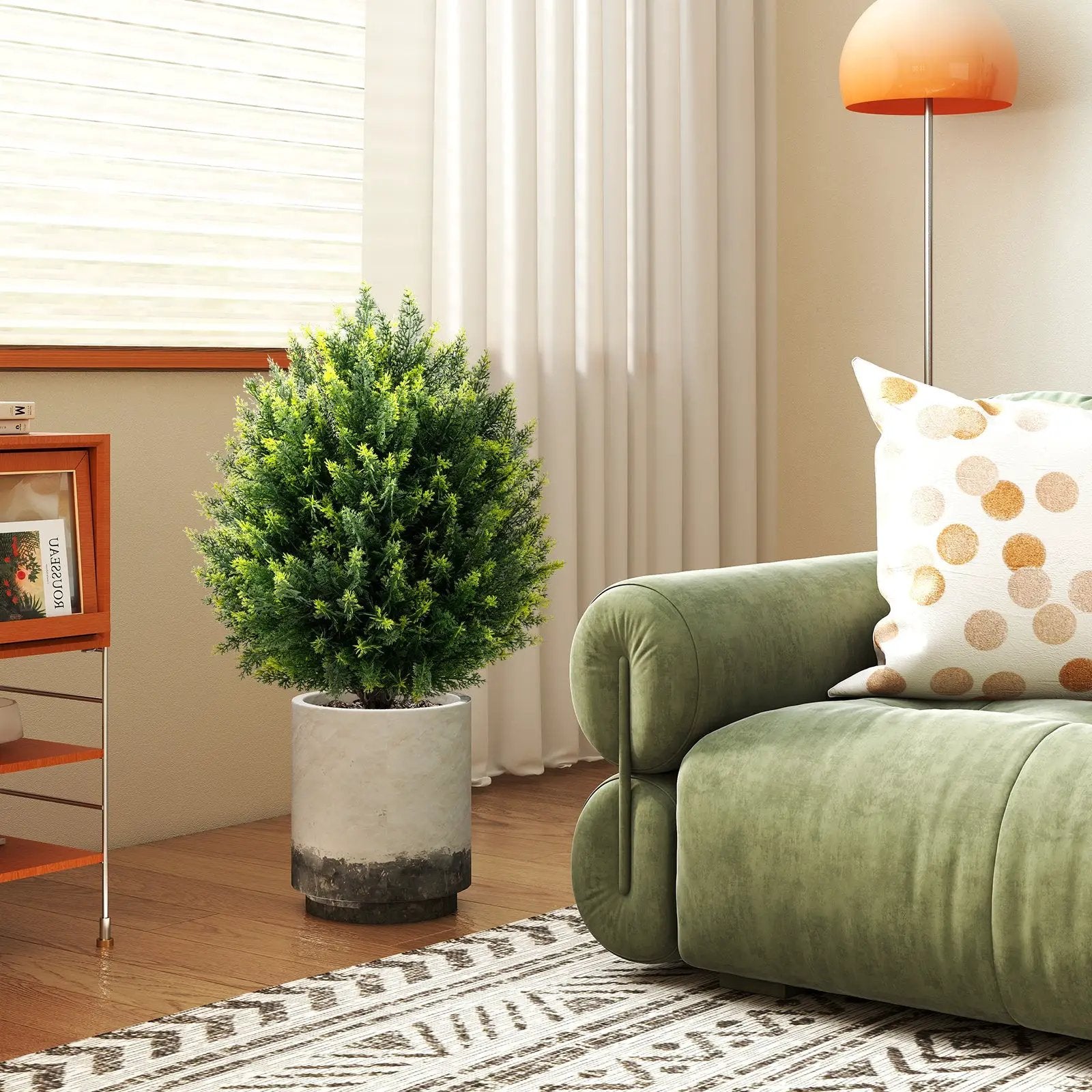 24 Inches Artificial Cypress Topiary Ball Tree Set with Ground Spike-Green by DirectDeals